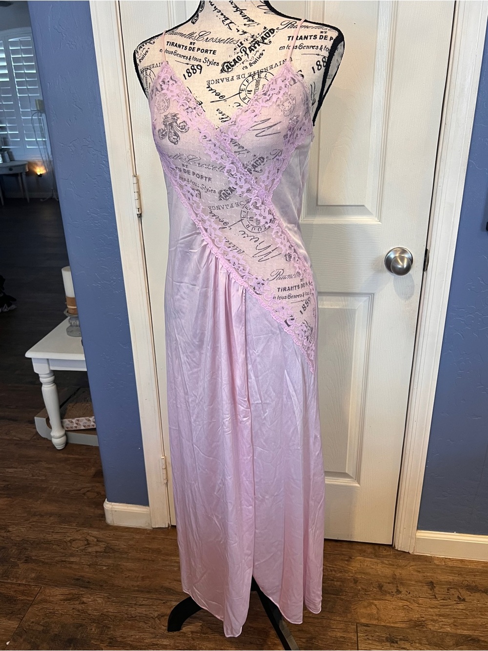 Vintage Interludes by Cira Pink Lace Long Maxi Slip Nightgown union ILGWU 70s 80